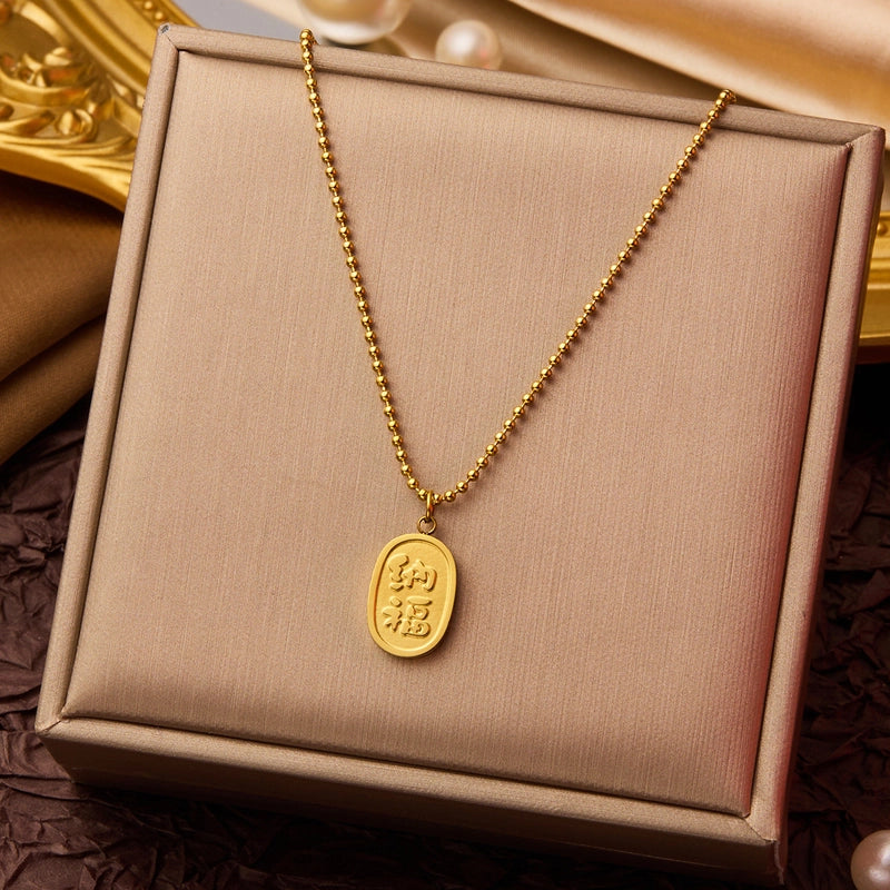 Elegant Minimalist Geometric Flower Bow Knot Titanium Steel Plating Pendant Necklace