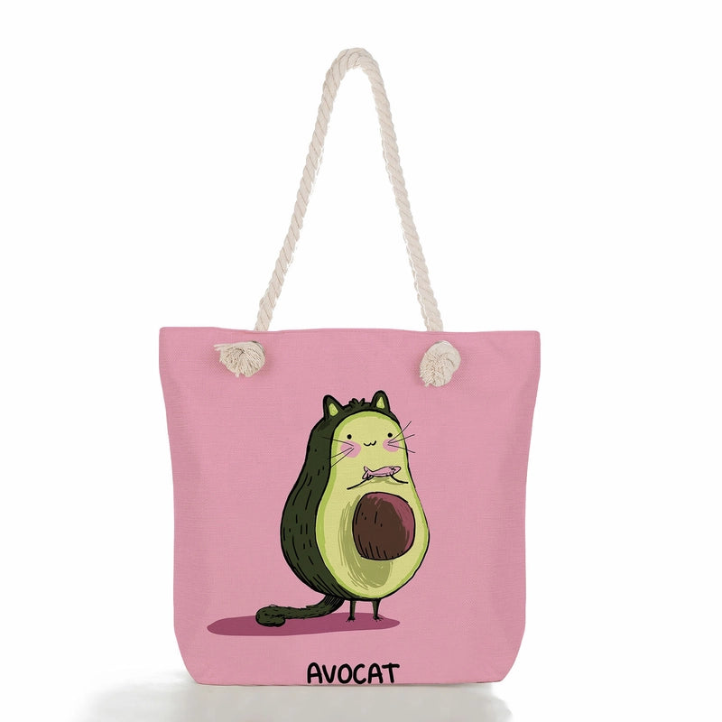 Women's Medium Linen Fruit Cute Classic Style Square Zipper Tote Bag Beach Bag