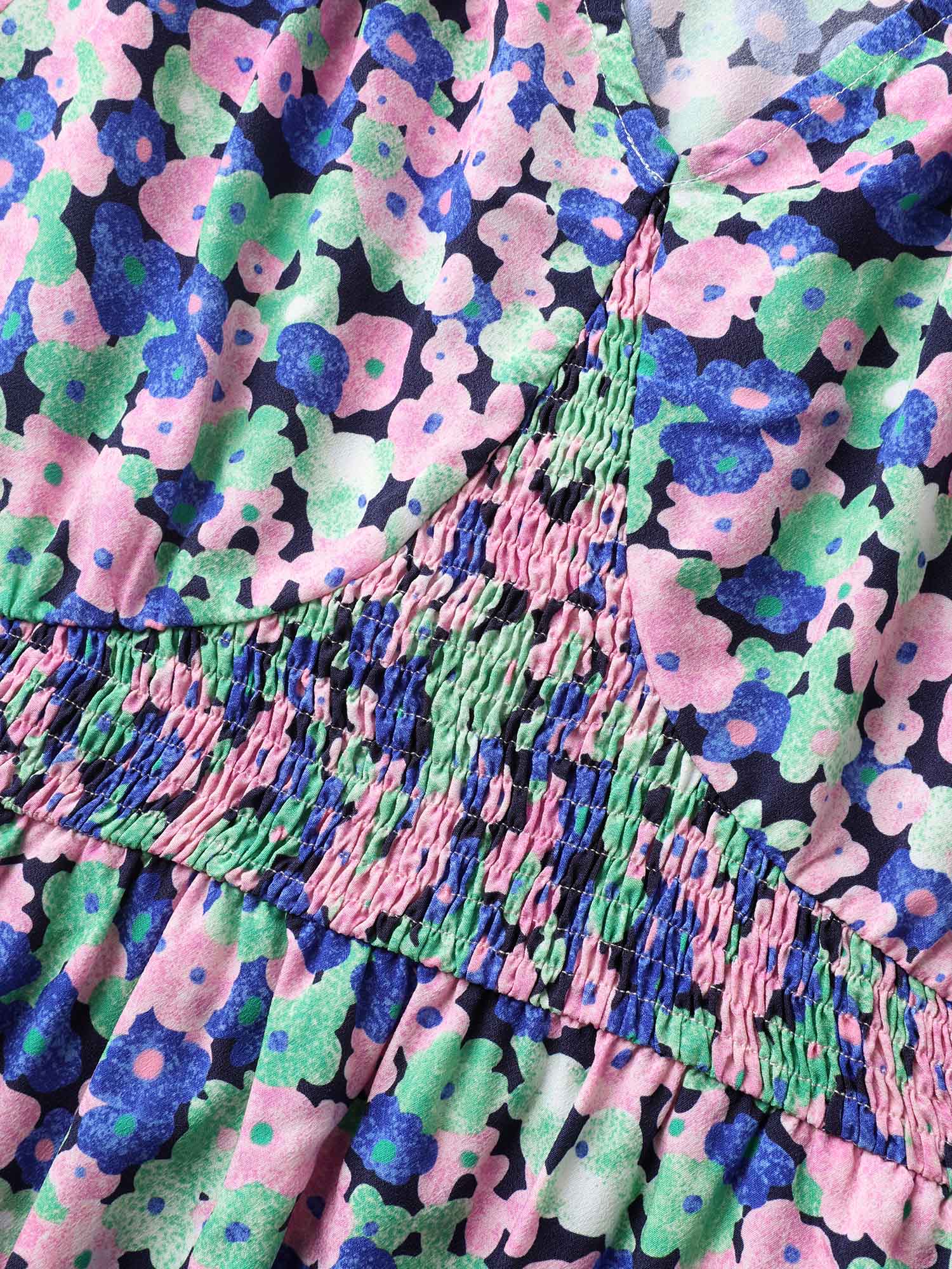 Floral Print Shirred Waist Midi Dress