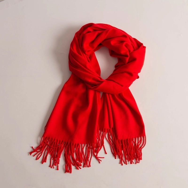 Autumn And Winter New Annual Meeting Cashmere Scarf Women's Tassel Shawl Padded Scarf Warm Solid Color Scarf
