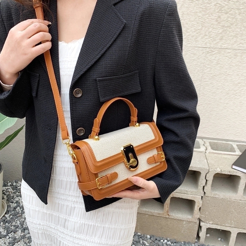 Women's Small Pu Leather Plaid Vintage Style Lock Clasp Handbag