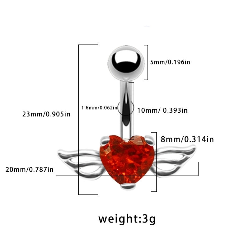 1 Piece Belly Rings Casual Minimalist Heart Shape Wings 316L Stainless Steel  Alloy Inlay Zircon Gold Plated Silver Plated