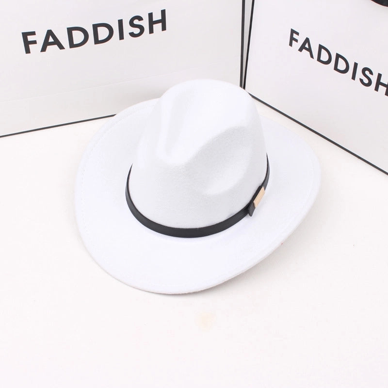 Autumn And Winter Woolen Western Cowboy Hat Retro Versatile Black Big Brim British Jazz Top Hat Stage Performance Props
