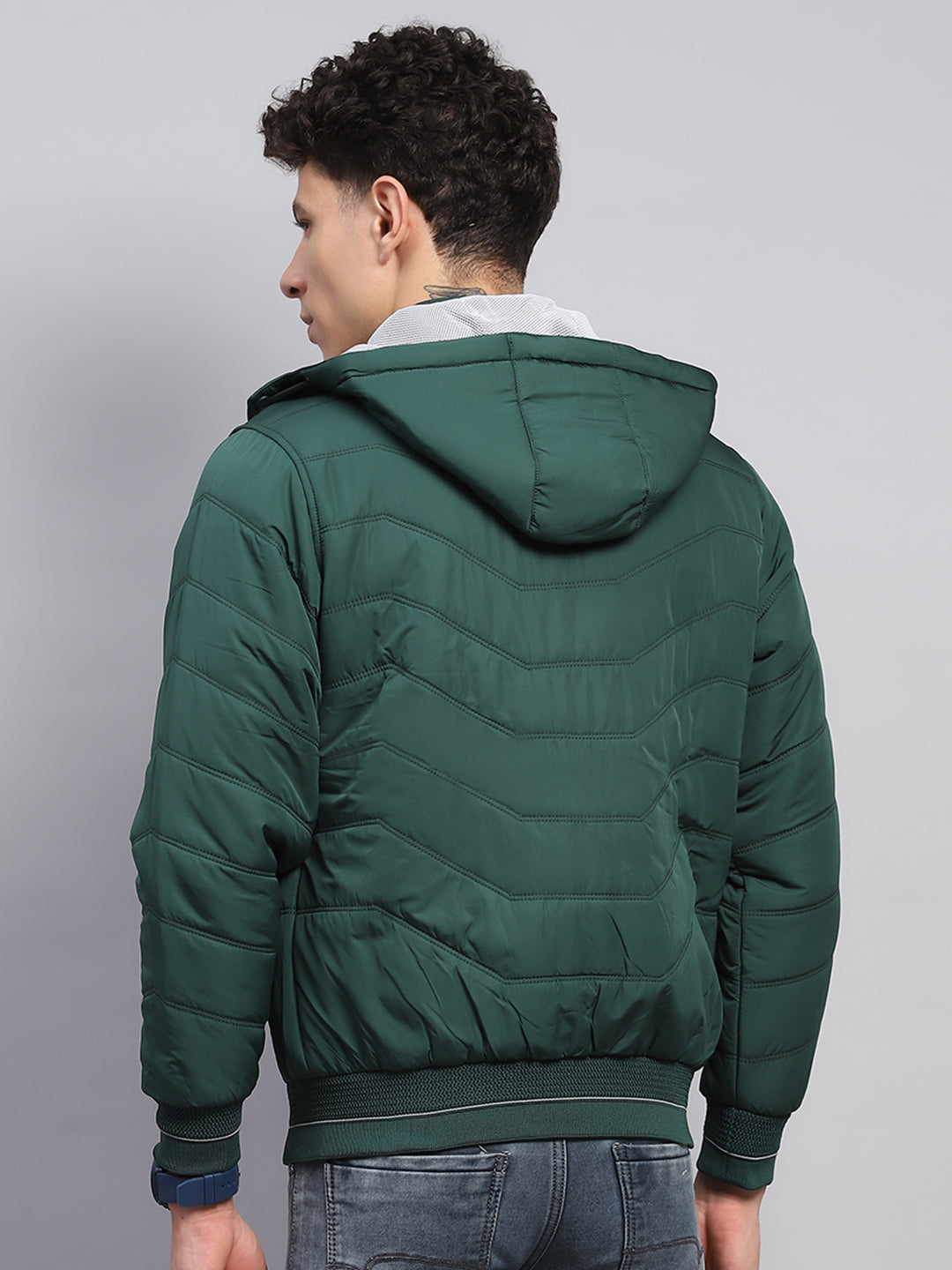 Men Green Solid Detachable Hood Full Sleeve Jacket