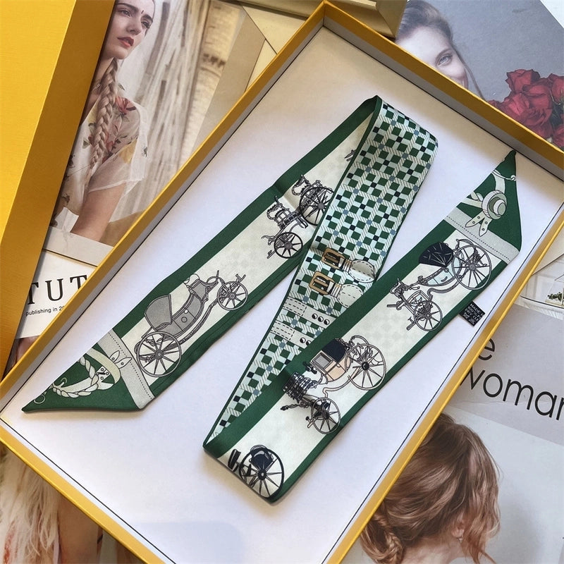 Women's Minimalist Classic Style Color Block Satin Printing Silk Scarf