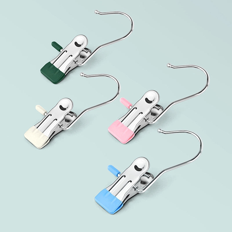 Stainless Steel Clip With Hook Flat Clip Anti-scratch Clip Mouth Laundry Drying Clip