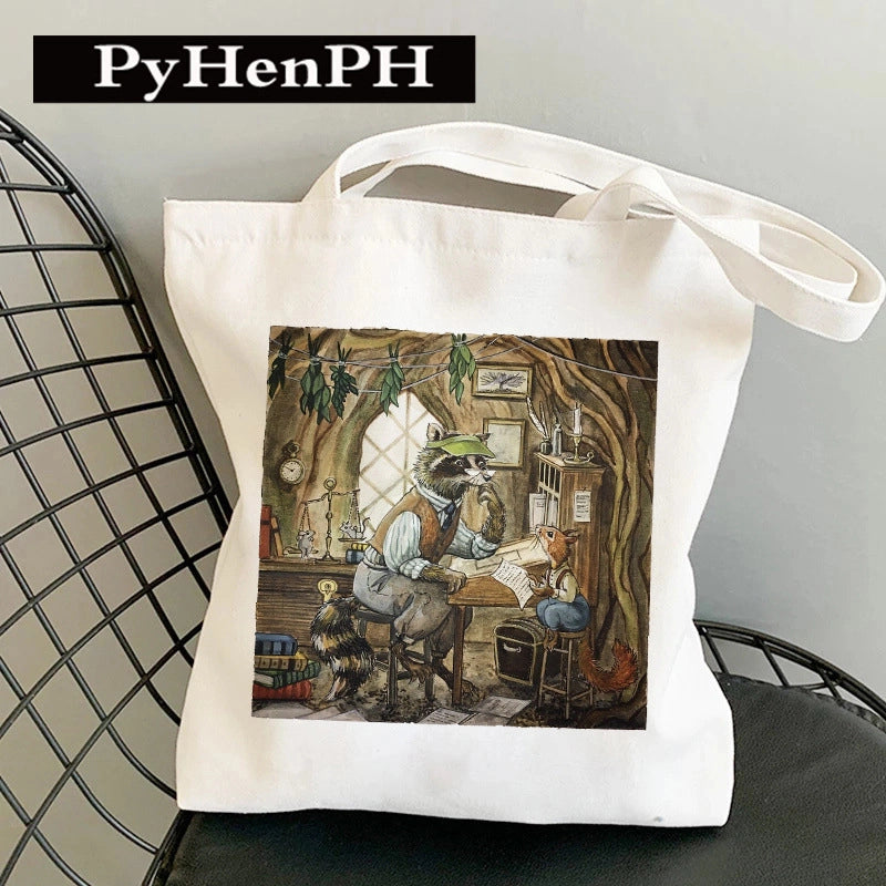 Women's Canvas Printing Animal Streetwear Square Open Canvas Bag