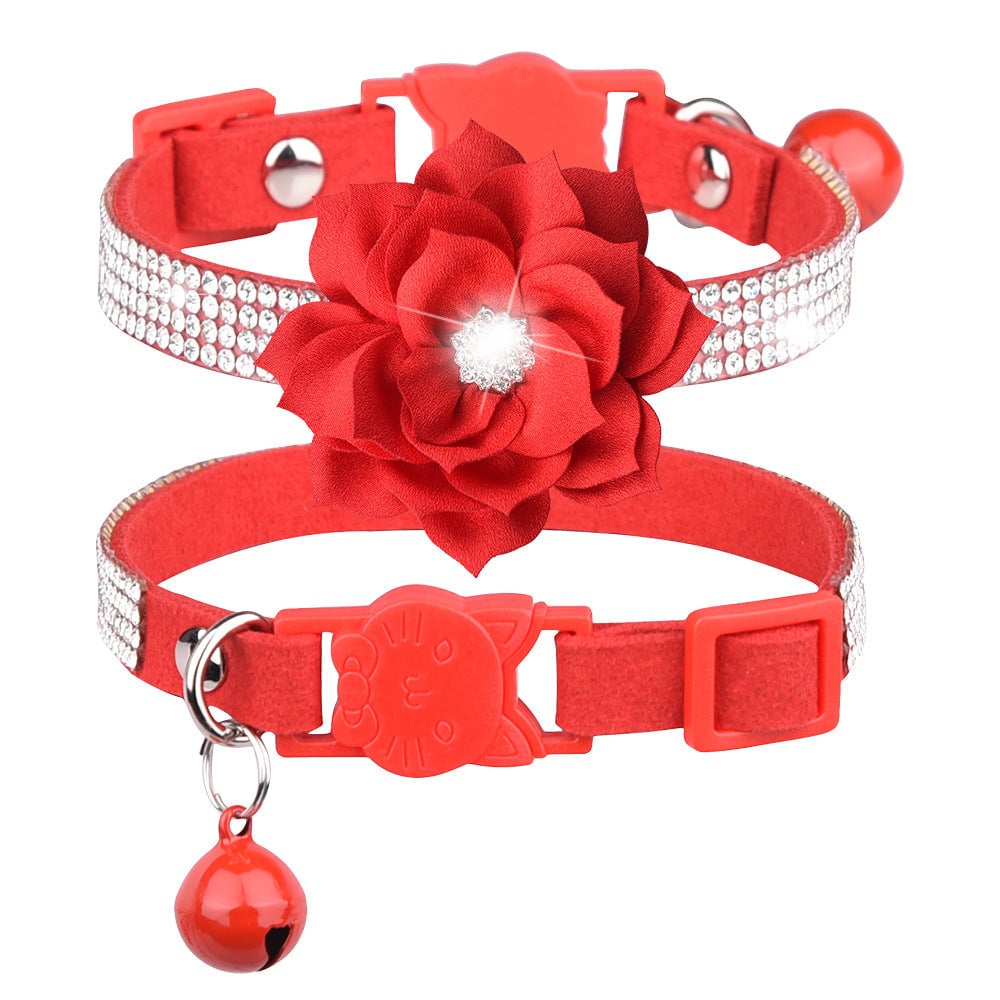 Rhinestone Flower Bell Pet Collar
