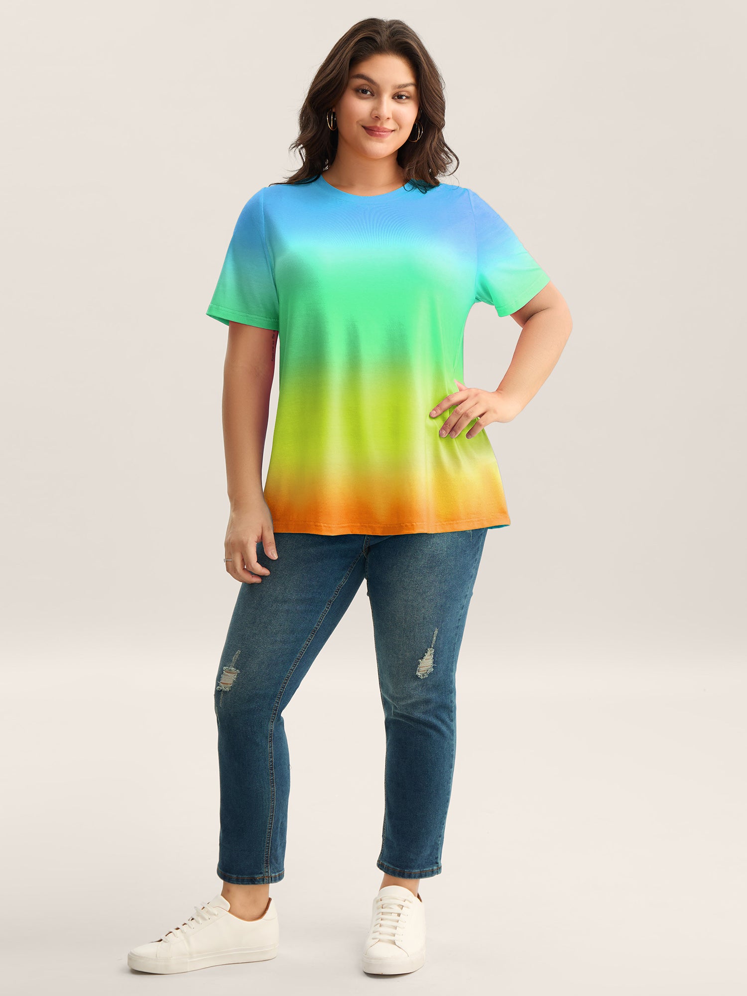 Ombre Gradient Crew Neck Curvy T-Shirt