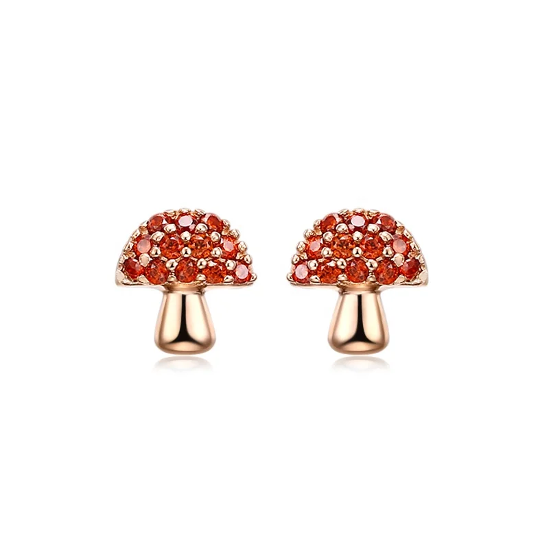 Elegant 925 Silver Pave Setting Cubic Zirconia Mushroom Stud Earrings