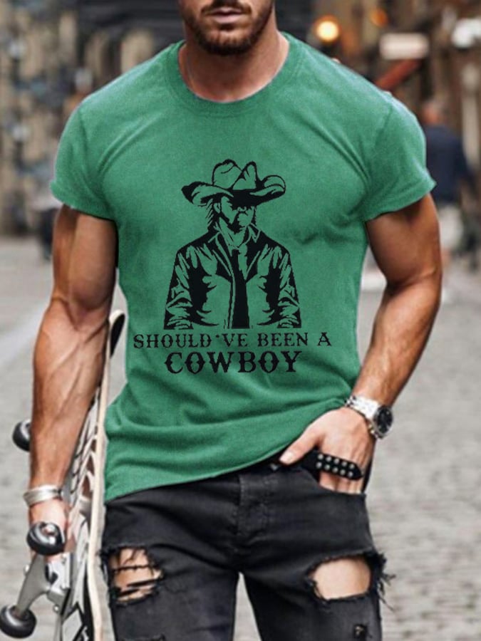 Men's Should've Been A Cowboy RIP Keith Country Music Printed Casual T-Shirt