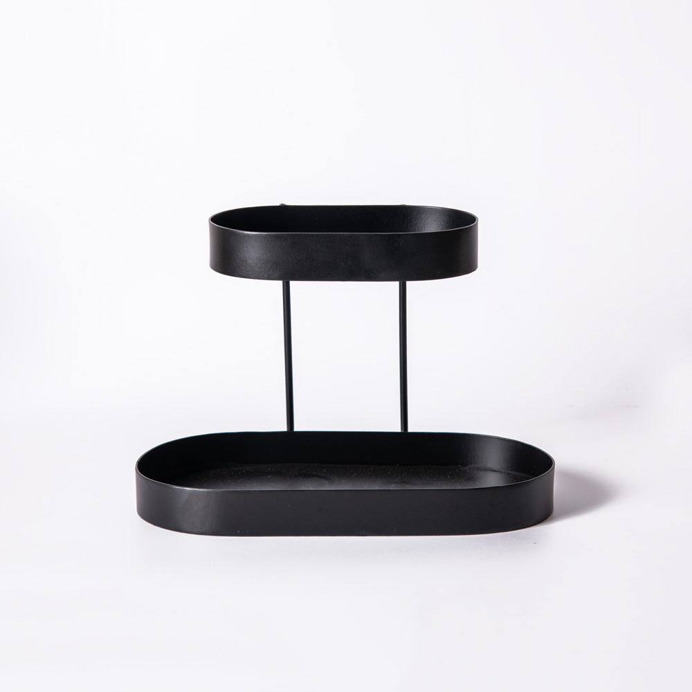 Twin 2-Tier Oval Stand - Black