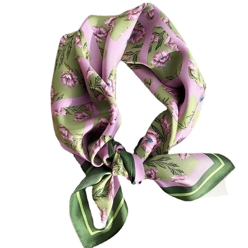 Women's Sweet Minimalist Color Block Satin Printing Silk Scarf