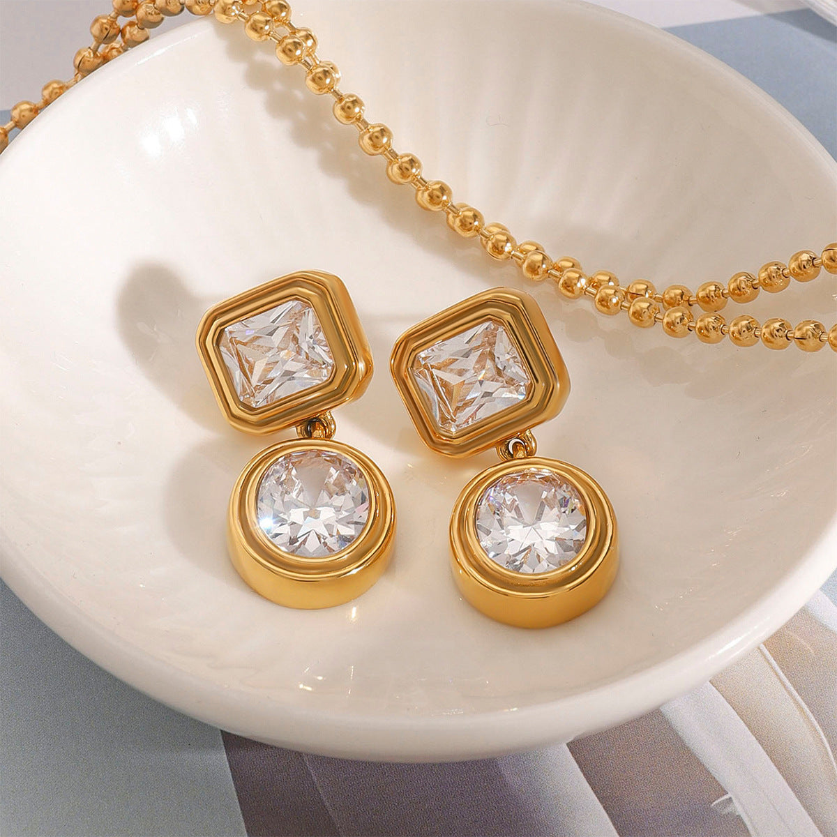 Stainless Steel White Zircon Earrings Titanium Steel Earrings