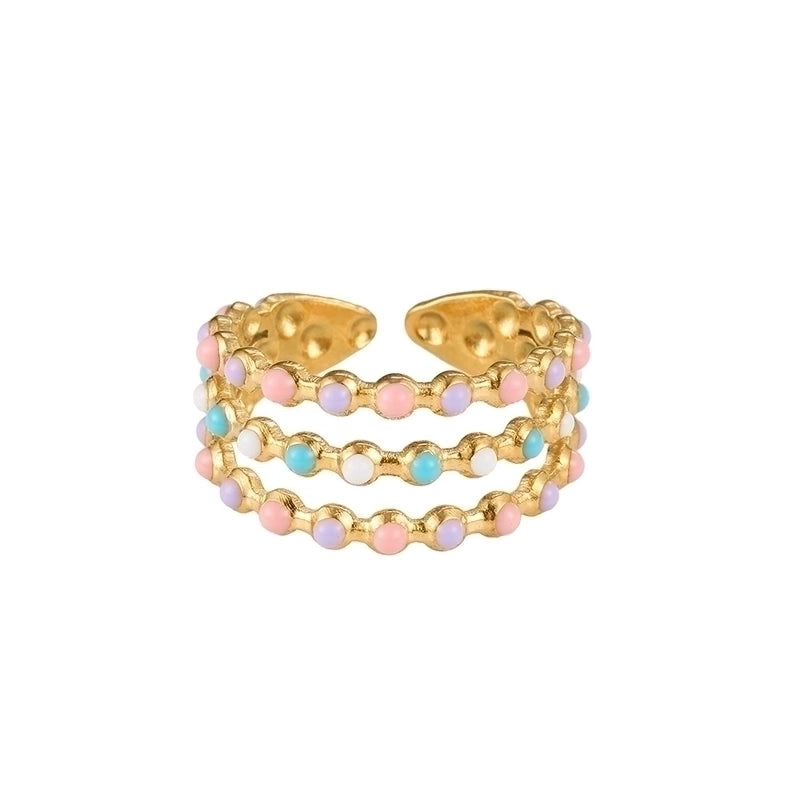 Vintage Style Color Block Stainless Steel 18K Gold Plated Plating Open Rings