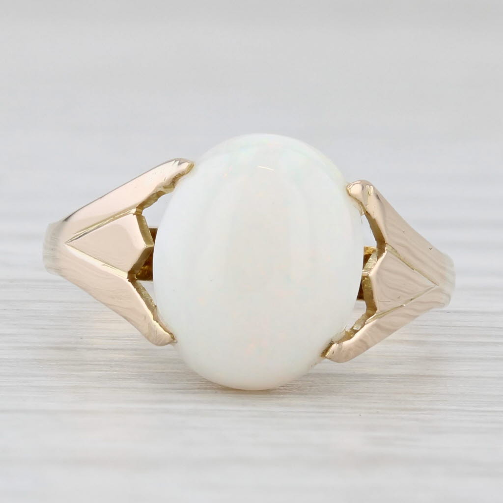 Vintage Oval Cabochon Opal Solitaire Ring 14k Yellow Gold Size 5.75
