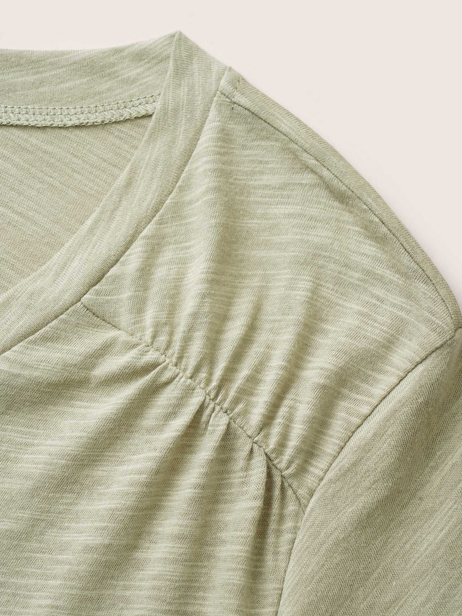 Plain Ruffle Sleeve Heather V Neck T-shirt