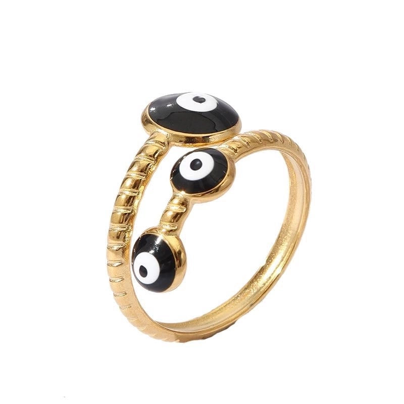 Retro U Shape 304 Stainless Steel 18K Gold Plated Enamel Open Rings