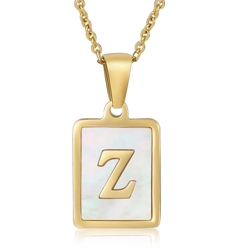 Minimalist Letter Stainless Steel Titanium Steel Plating Inlay Shell 18k Gold Plated Pendant Necklace