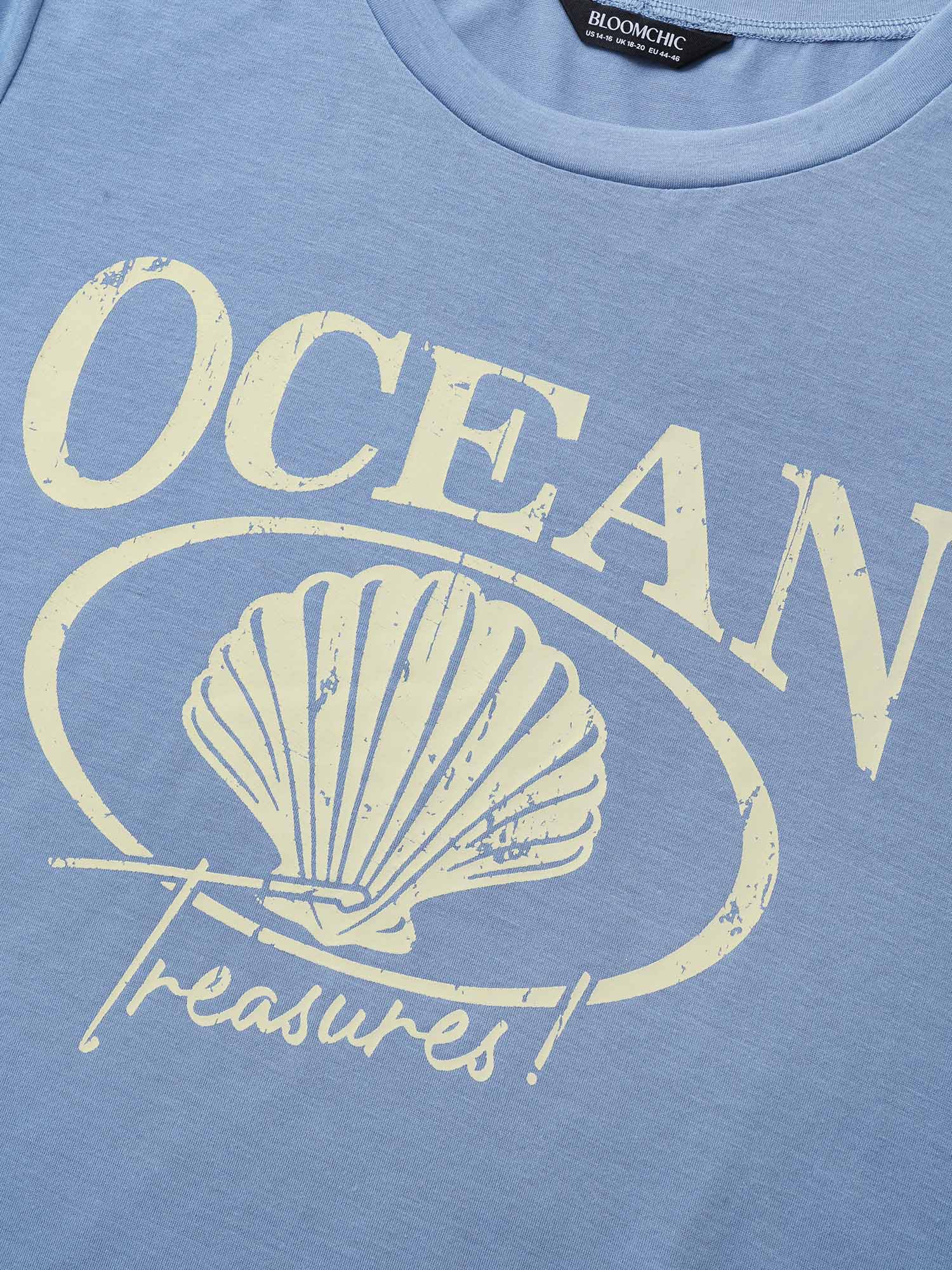 Round Neck Sea Shells Print T-shirt