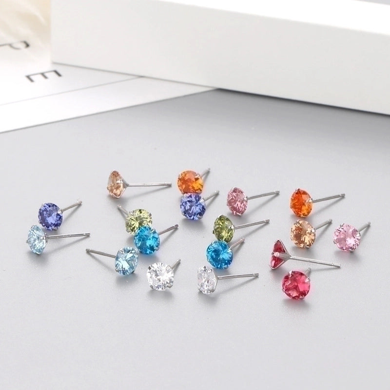 Minimalist Geometric Sterling Silver Zircon Ear Studs 1 Pair
