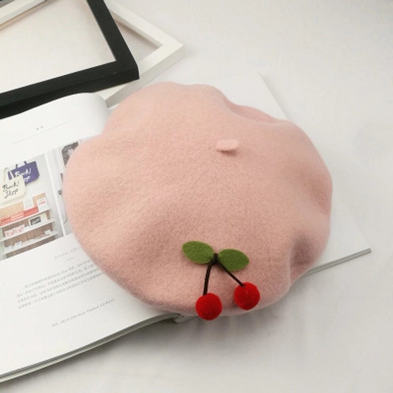 2 Pieces Women's Elegant Pastoral Cherry Eaveless Beret Hat