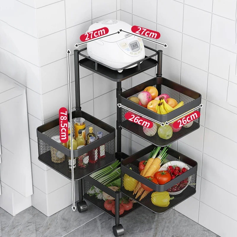 4 Tier 360 Degree Rotating Storage Rack-(5288)Square Black