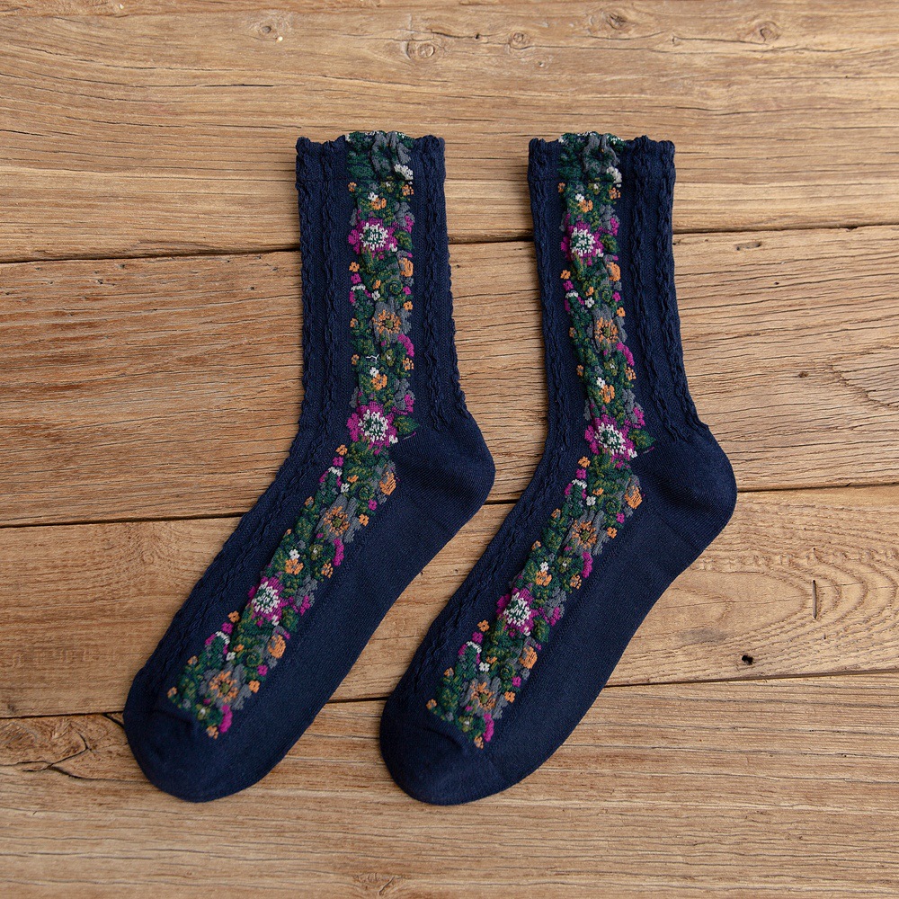 Vintage Ethnic Flowers Medium Tube Socks