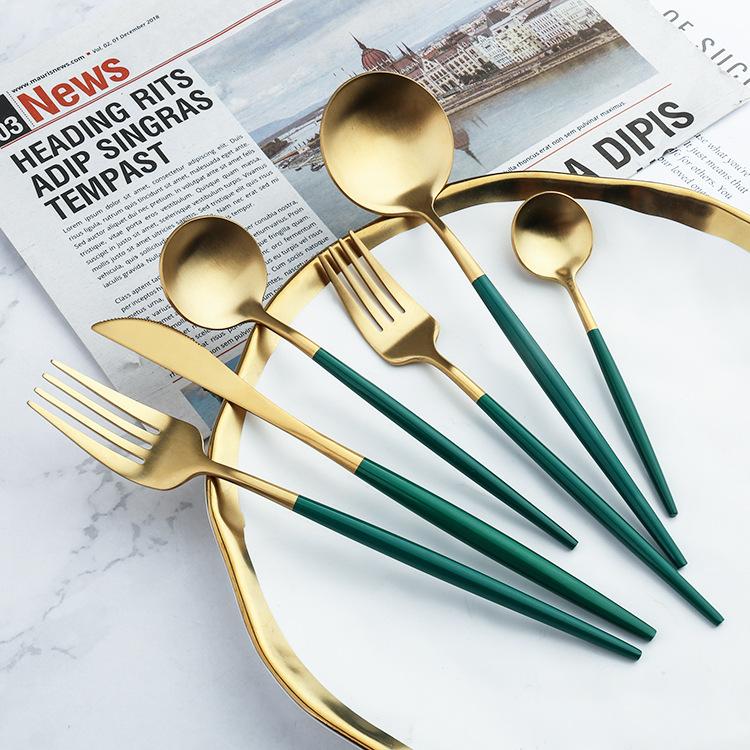 Green/Golden (4406)-24 PCs Premium Steel Cutlery Set