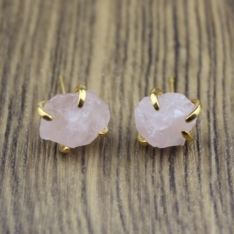 1 Pair Minimalist Irregular Inlay Gem Natural Stone Ear Studs