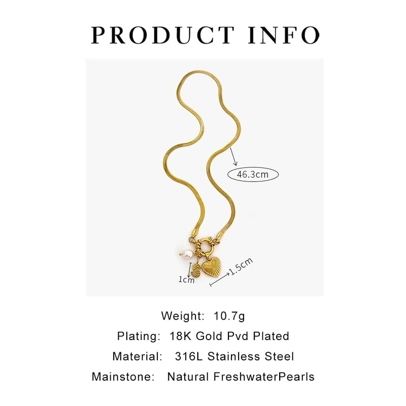 Minimalist Commute Letter Heart Shape 316L Stainless Steel  Freshwater Pearl 18K Gold Plated Stainless Steel Necklaces