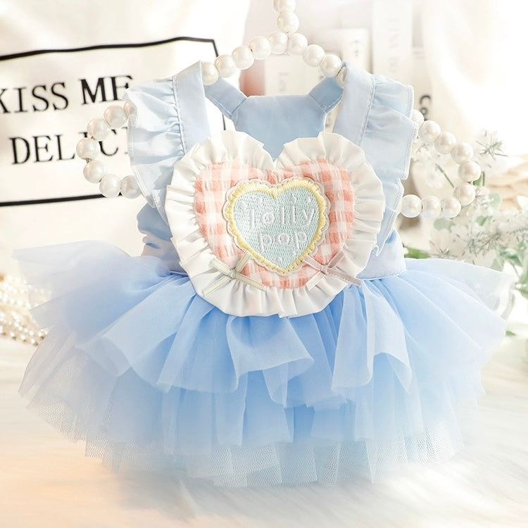 Plaid Heart Pattern Dog Cat Lace Dress