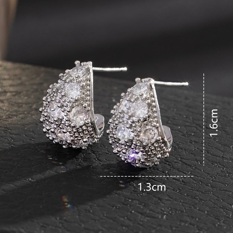 1 Pair Minimalist Leaf Moon Heart Shape Inlay Copper Zircon Drop Earrings Ear Studs
