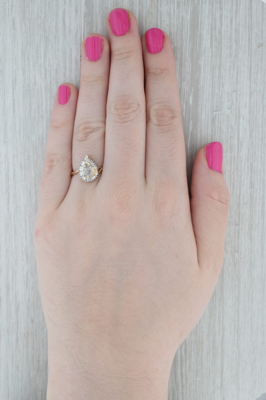 0.10ctw Pear Halo Engagement Ring 10k Yellow Gold Size 8.75