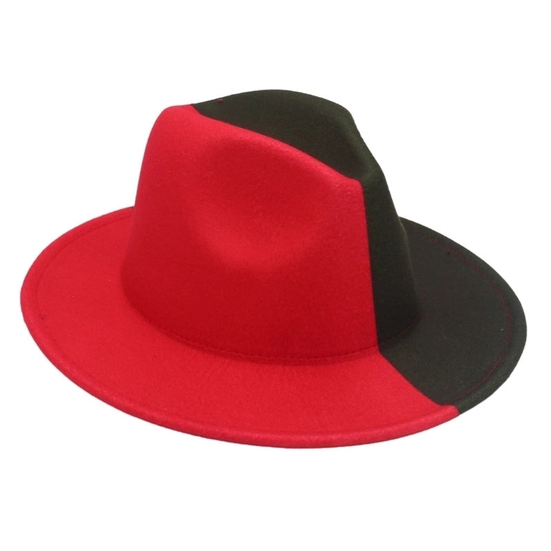 Unisex Basic Color Block Wide Eaves Fedora Hat