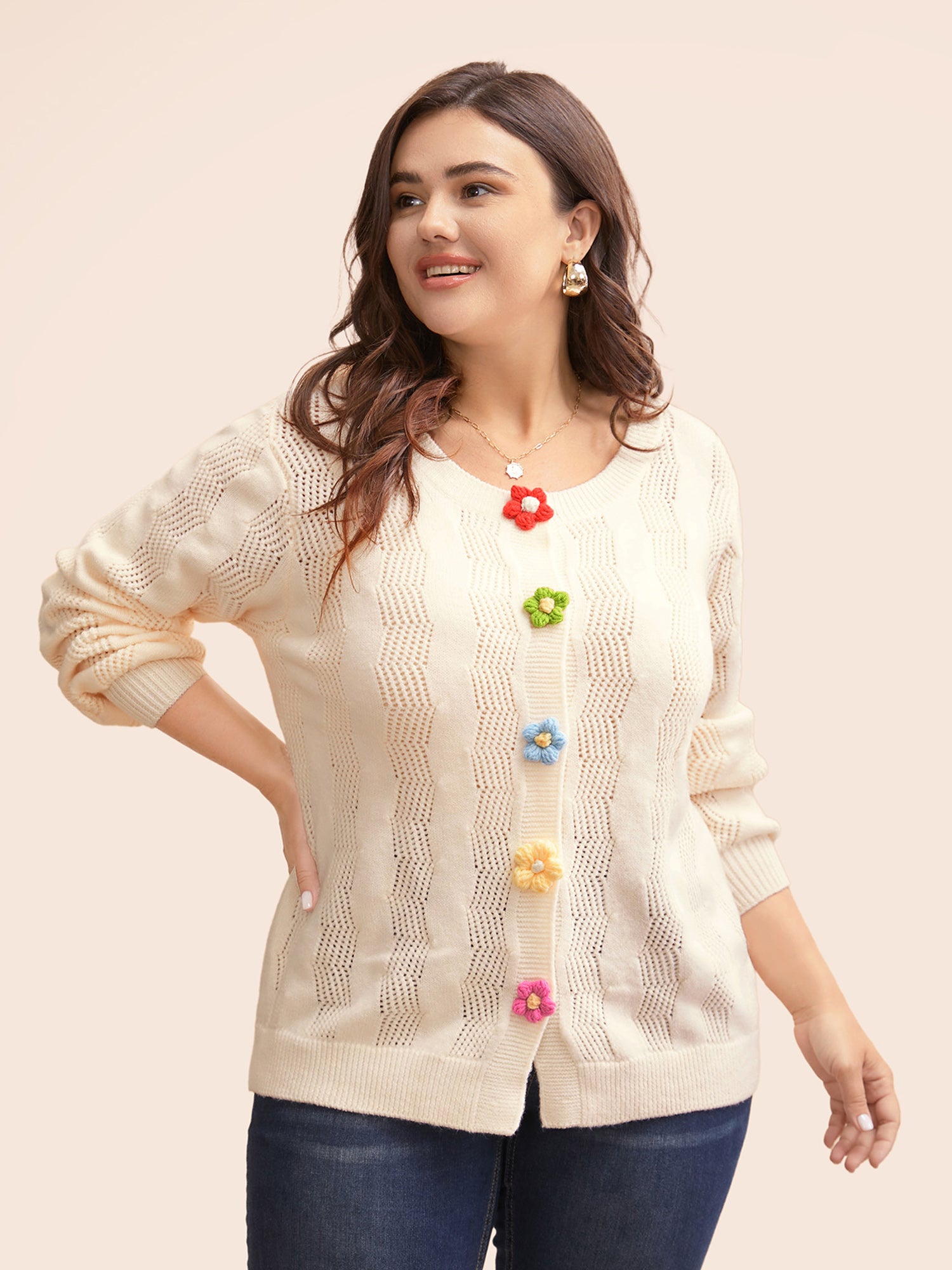 Supersoft Essentials Stereo Flower Design Textured Cardigan