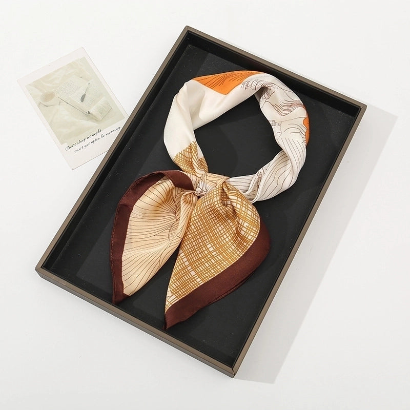 Women's Pastoral Minimalist Moon Tree Satin Printing Silk Scarf Bandanas