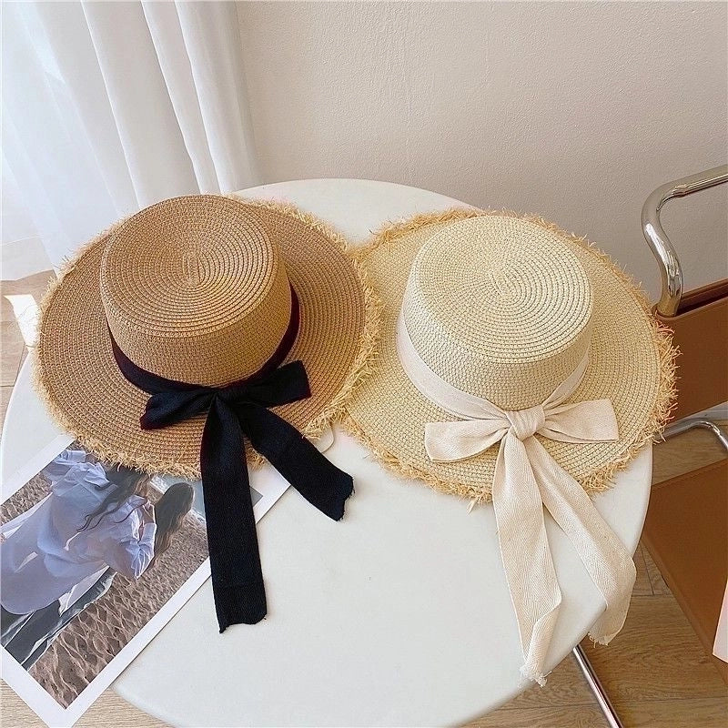 Women's Pastoral Minimalist Color Block Wide Eaves Straw Hat