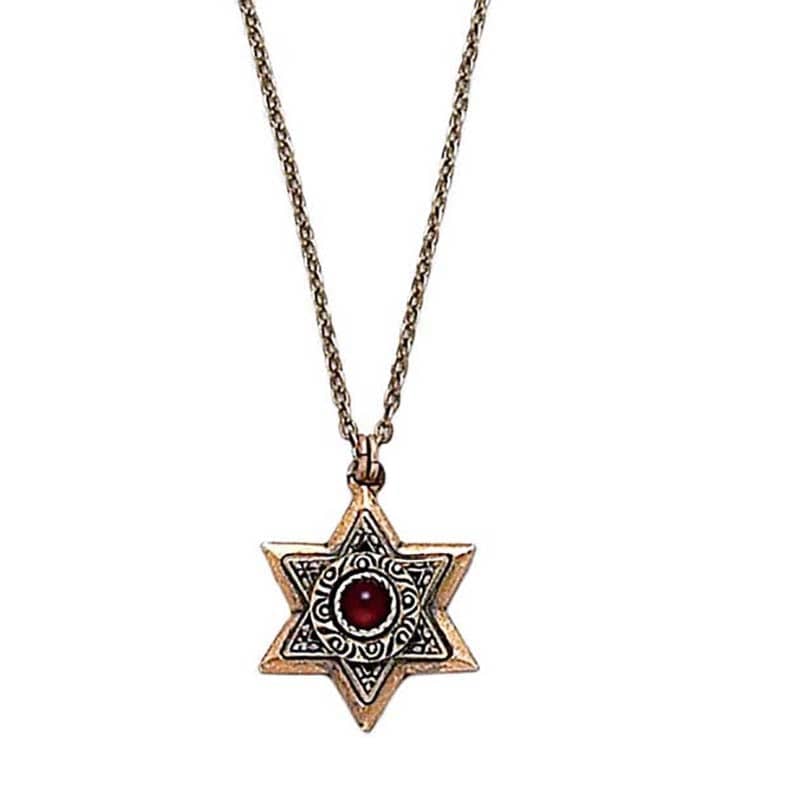 Garnet and Gold Star of David Necklace