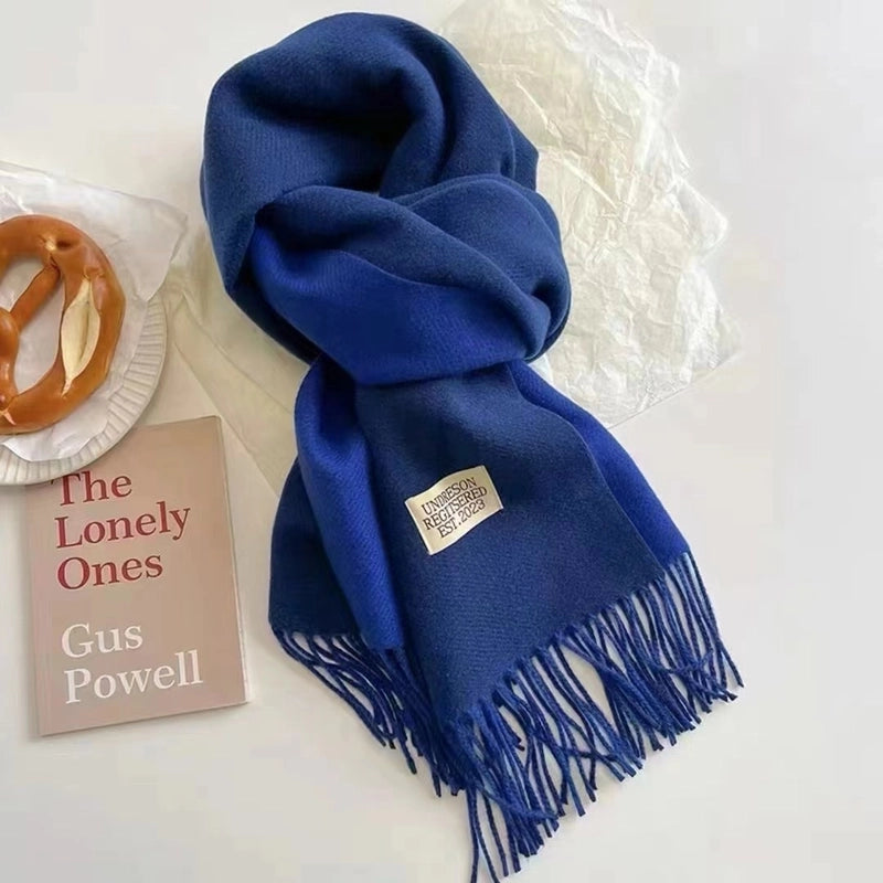 Double-sided Plain Scarf  Couple Mid-length Scarf Autumn And Winter Warm Color Matching Shawl Tassel Scarf