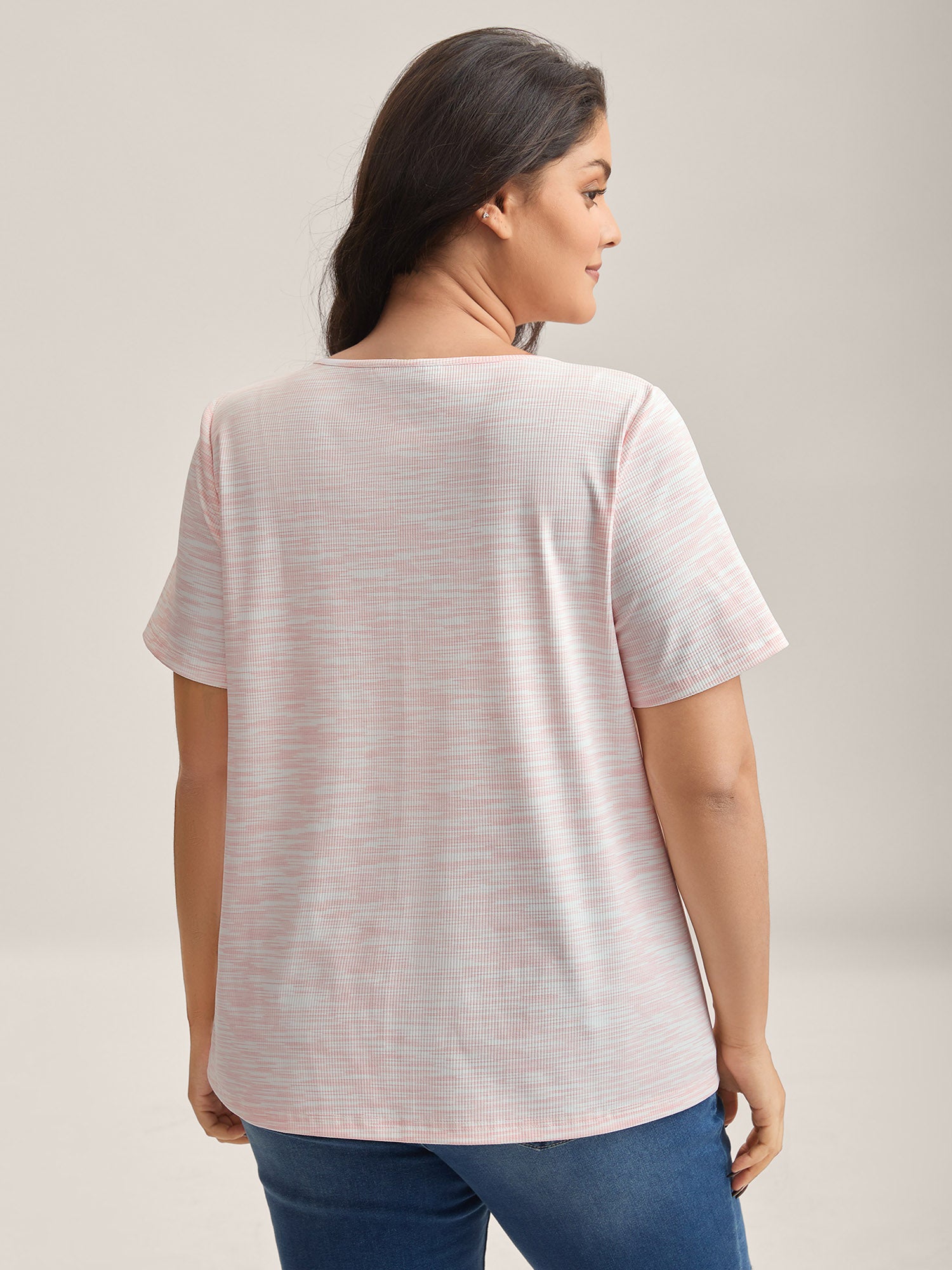 Heather Neck Keyhole Solid T-Shirt