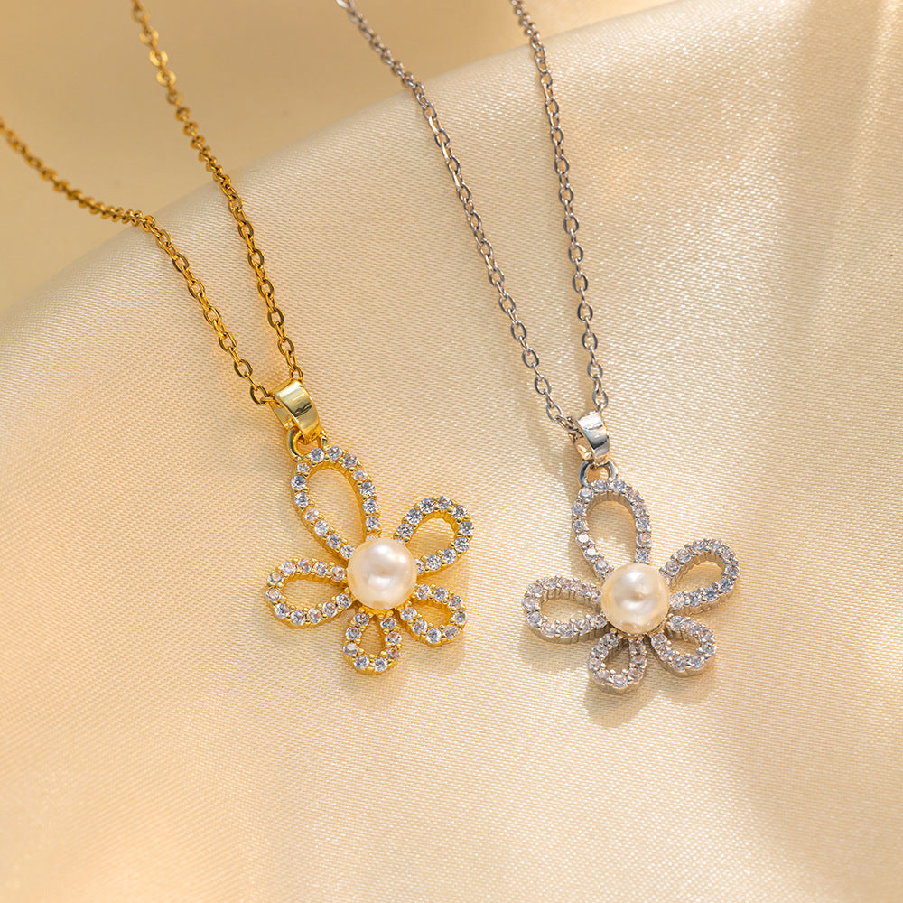 Five-Petal Flower Necklace For Women Sunflower Clavicle Necklace Camellia Earrings Necklace Accessories