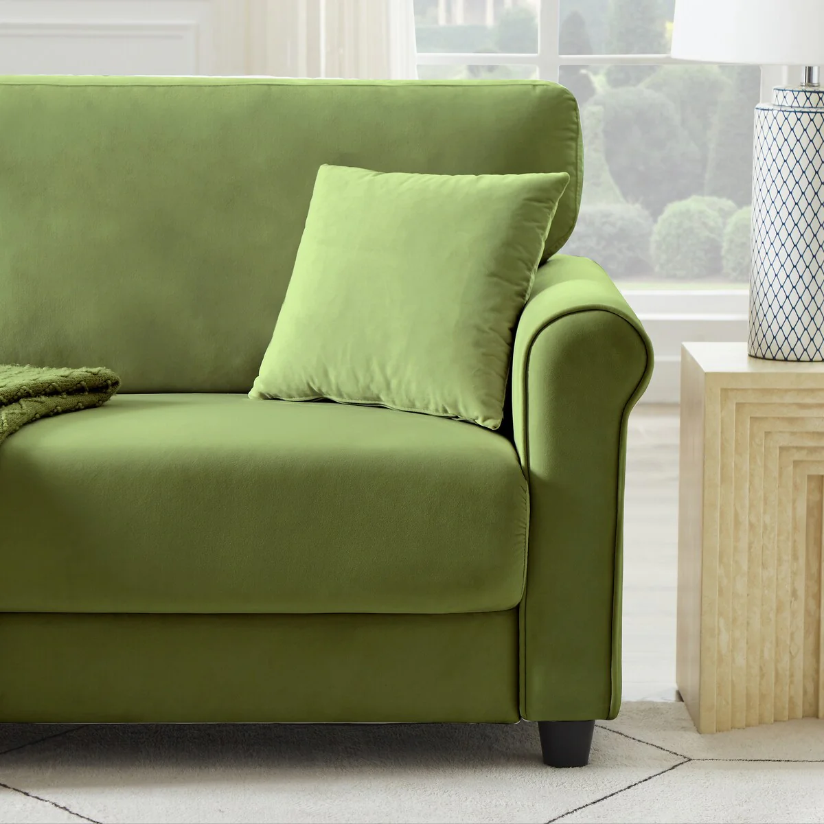 Classic Velvet Sofa Couch with Hardwood Frame, Upholstered Couch, Rounded Arms