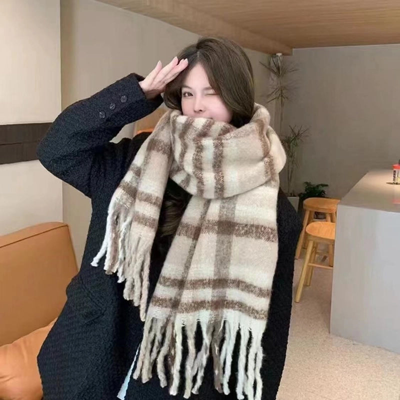Latest Mohair Striped Tassel Scarf Fashion Geometric Gradient Shawl Versatile Thickened Scarf