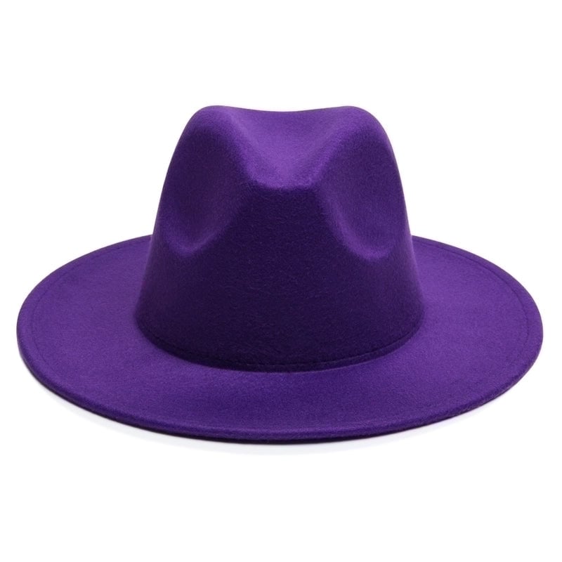 Unisex Minimalist Solid Color Sewing Big Eaves Fedora Hat
