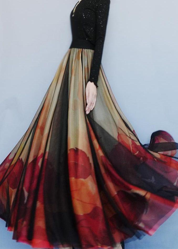 Stylish Gradient Color Print High Waist Tulle Skirts Spring