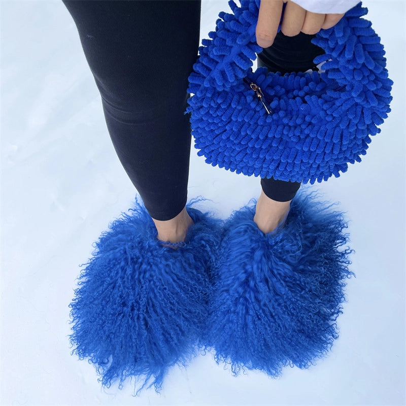 Women's Plush Solid Color Basic Classic Style Square Zipper Handbag
