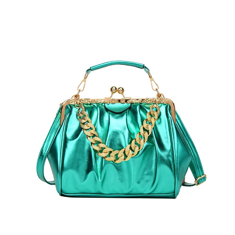 Women's Small Pu Leather Solid Color Basic Streetwear Shell Lock Clasp Shoulder Bag Crossbody Bag Dome Bag