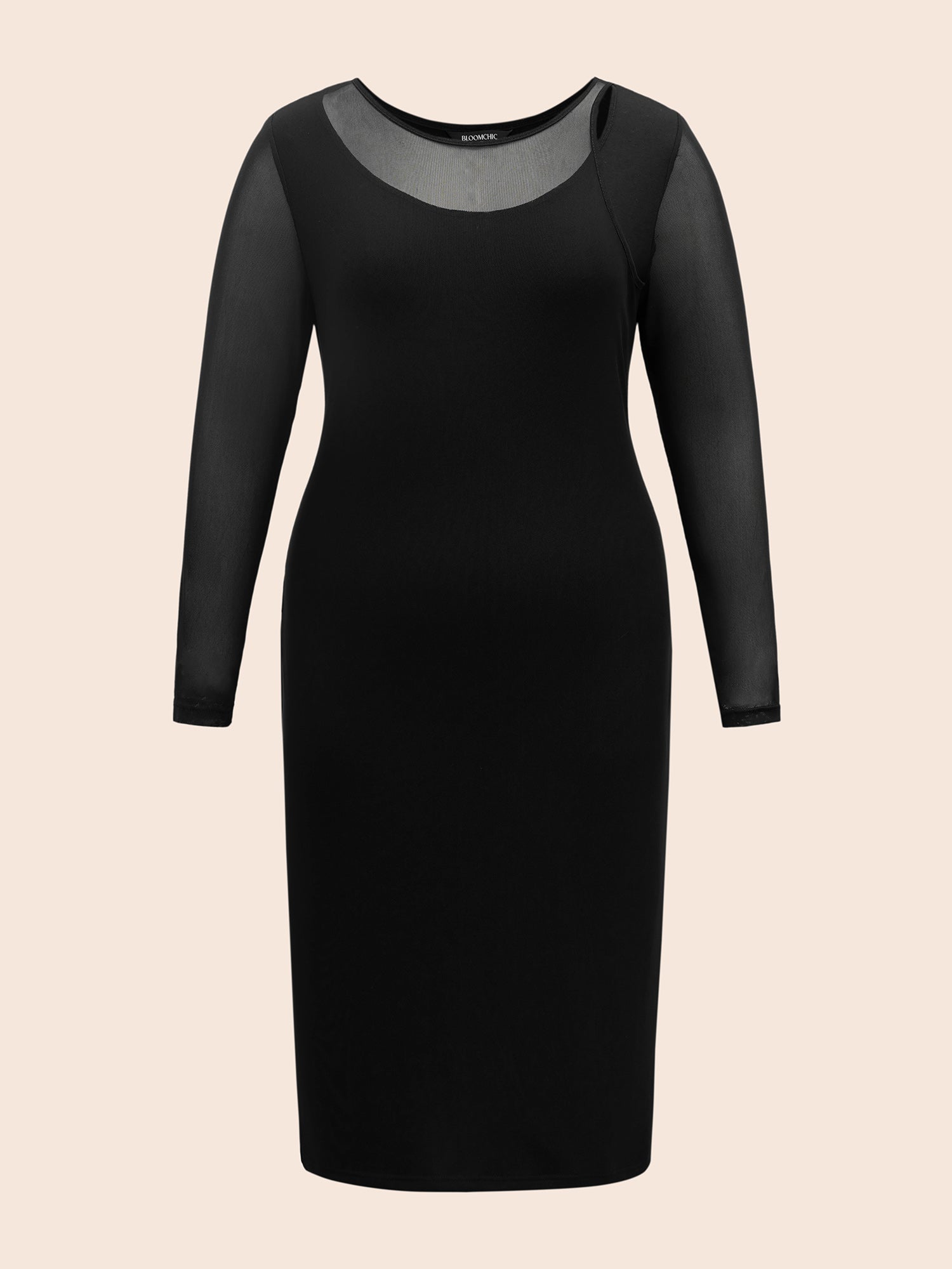Crew Neck Patchwork Mesh Split Hem Dress