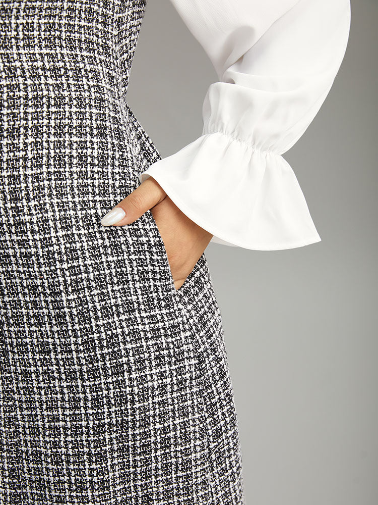 Plaid Patchwork Ruffle Trim Knee Dress